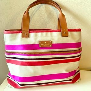 Kate Spade canvas tote with snap pocket.